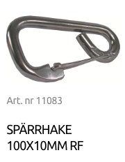 Rostfri spärrhake 100x10 mm, artikelnummer 11083, i metall.