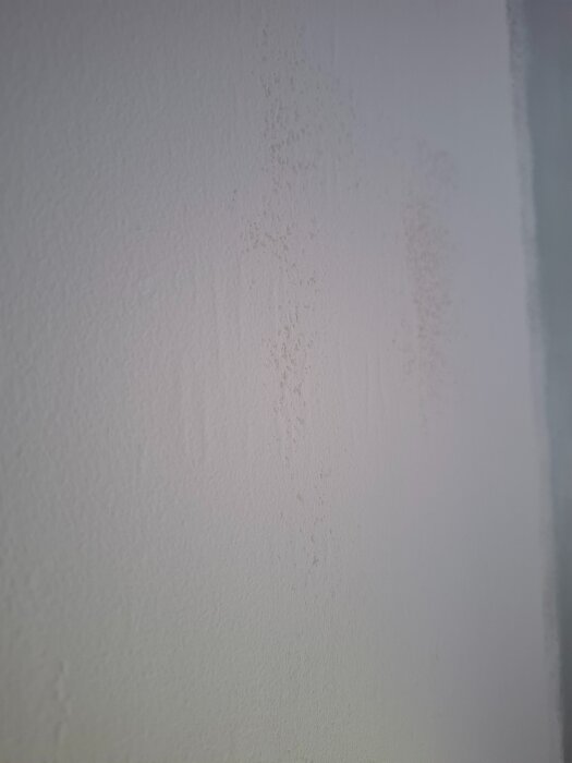 Bilden visar en målad innervägg med synliga bubblor och ojämnheter, troligen från bitar av kvarvarande strukturtapet.