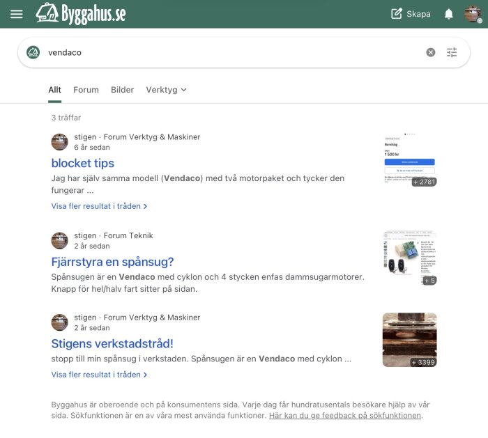 Sökresultat på Byggahus.se för "Vendaco", inklusive diskussionsinlägg och bilder från forumet.