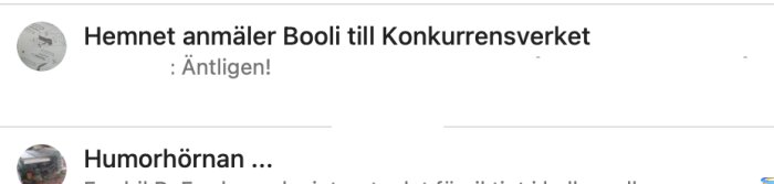 Hemnet anmäler Booli till Konkurrensverket" står det på en skärmdump av ett diskussionsforum.