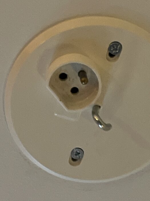 Stickpropp för taklampa med två skruvar och kopplingspunkter synliga.