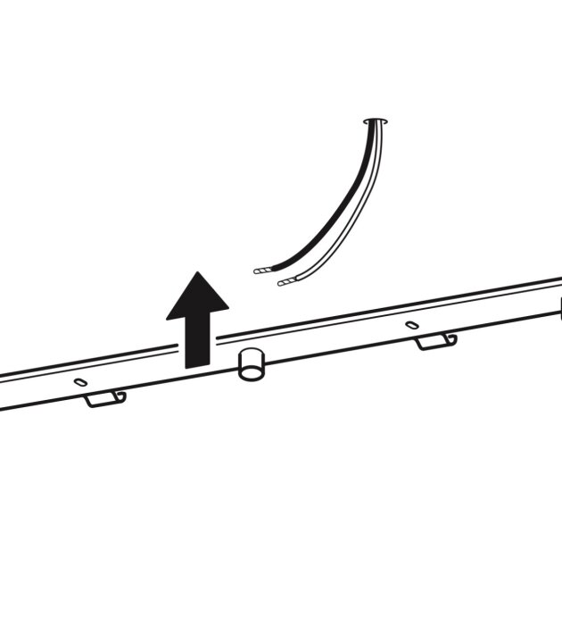 Diagram som visar installation av spotlights med kronuttag i tak, inkluderar pil och kablar som ansluts till monteringslist.