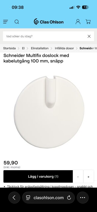 Vit doslock med kabelutgång, Schneider Multifix, 100 mm, för köp på Clas Ohlsons webbplats.