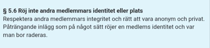 Text om integritet och anonymitet i onlineforum.