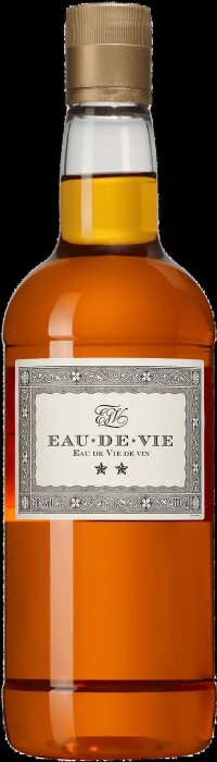 Flaska med Eau de Vie, brun vätska och etikett med mönster, beskriven som "livets vatten" i texten.