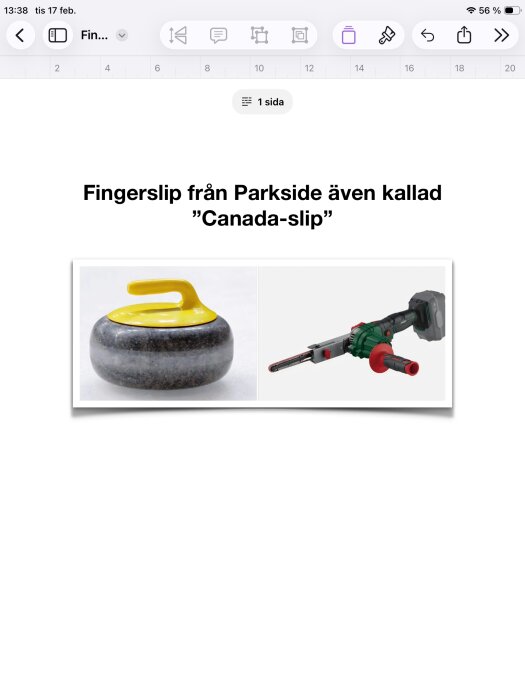 Fingerslip från Parkside kallad "Canada-slip".