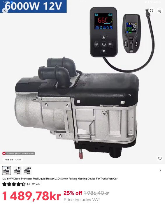 12V 6kW dieselvärmare med LCD-display och regulator visas, används för uppvärmning av vätskor i lastbilar och skåpbilar.
