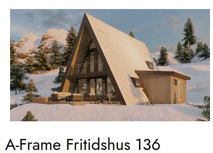 A-Frame fritidshus i snölandskap med stora fönster och altan, omgivet av snöklädda träd och berg.
