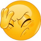 Emoji av en gul rund ansikte som håller handen mot pannan i en "facepalm"-gest, uttrycker frustration eller irritation.