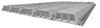 Ritning av ett Ackerman-tak med betongblock, visar dess konstruktion och uppsättning i byggprojekt.