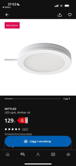 Vit dimbar LED-spot från MITTLED, pris 129 kr.