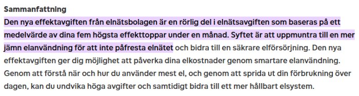 Text kring effektavgifter och deras påverkan på elräkningar och elnät.