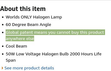 Produktbeskrivning av halogenlampa med unika försäljningsargument.