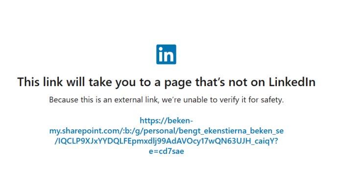 LinkedIn-varning om extern länk som inte kan verifieras för säkerhet.