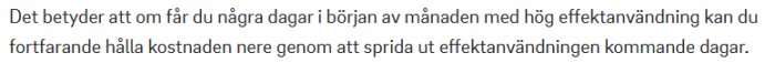 Text om EON:s modell och hur kostnaden kan hållas nere genom att sprida effektanvändning.