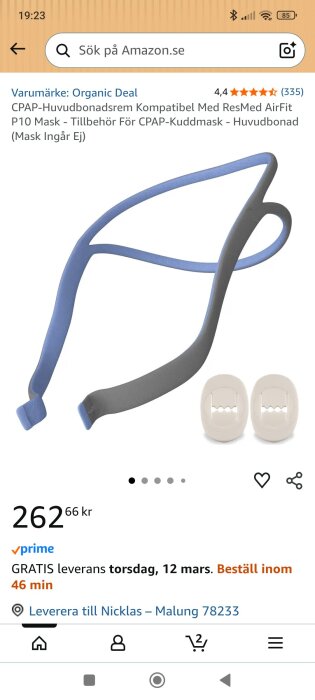 CPAP-huvudbonadsrem och tillbehör för ResMed AirFit P10 mask från Amazon.