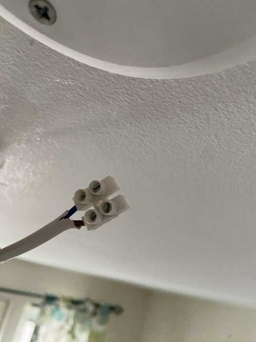 Ojordad ledning med sockerbit mot ett vitt innertak.