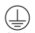 Symbol för skyddsjord, en cirkel med en vertikal linje och tre horisontella linjer under.