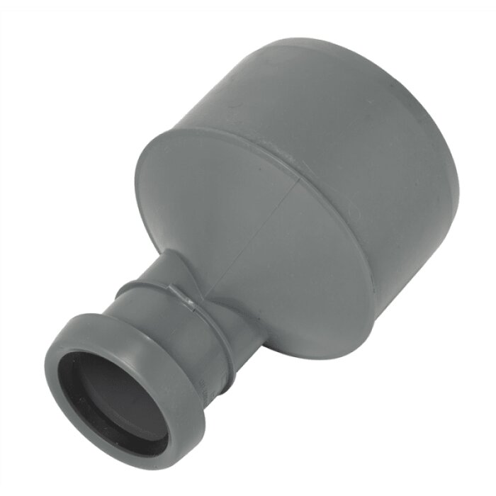 Grå plaströrsreduktion för inomhusavloppssystem, storlek 110 mm x 50 mm.