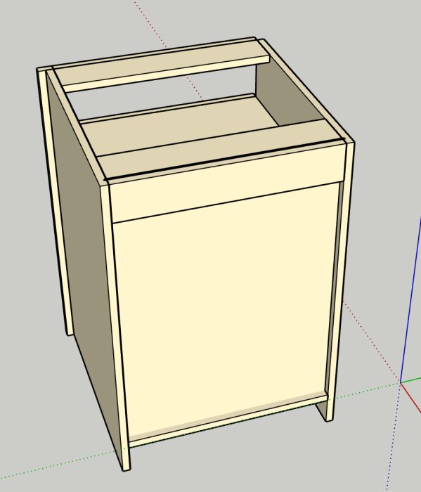 3D-modell av ett köksskåp i massiv trädesign med staplad konstruktion och infällda luckor i klassisk stil.