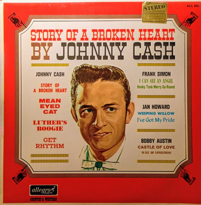 Albumomslag för "Story of a Broken Heart" av Johnny Cash, återutgiven 1967 med simulerad stereoeffekt.