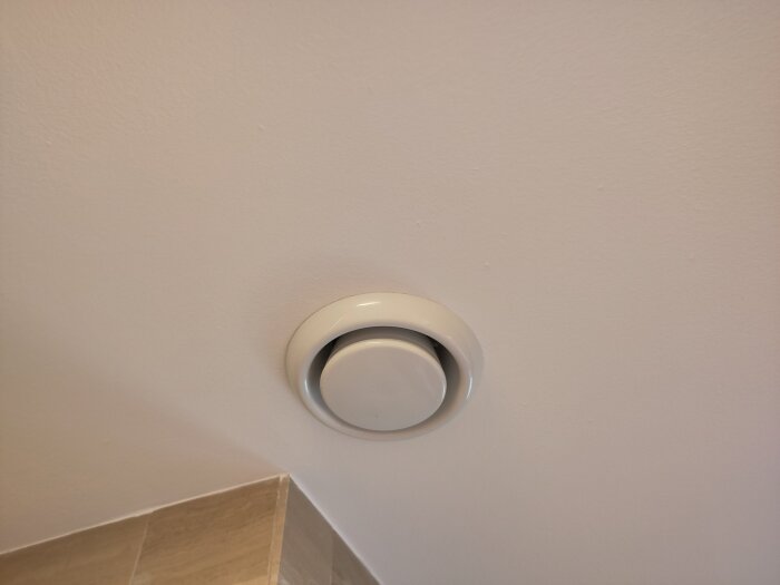 Ventilationsdon i taket, del av förbättrad ventilation i huset och nymålat badrumstak.
