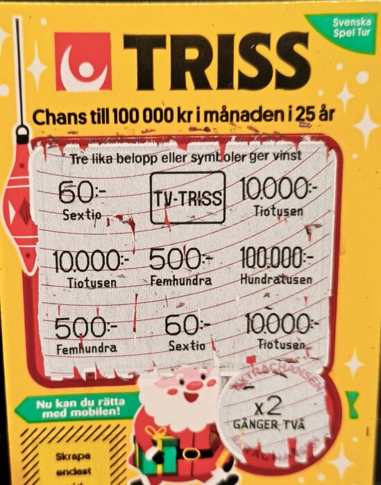 Trisslott med vinst 10,000 kronor efter tre lika belopp.