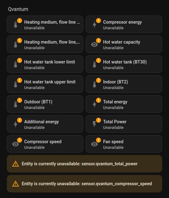 Skärmdump av Home Assistant-gränssnitt som visar flera sensorer markerade som "Unavailable" efter en uppdatering.