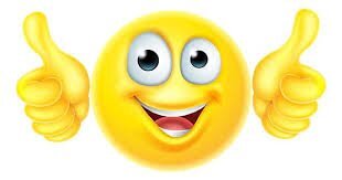 Gul emoji som ler glatt och ger två tummar upp.