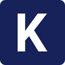 Vit bokstav "K" på en blå bakgrund, stiliserad som en app-ikon.