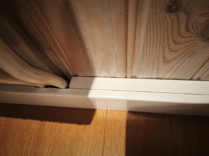 Inbyggd sockel och 20 mm läkt vid träpanel och golv.