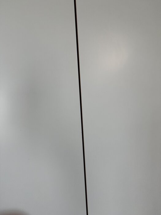 En tunn, vertikal tråd eller kabel mot en vit bakgrund.