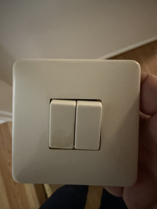 Ljusanordning med dubbla strömbrytare i närbild.