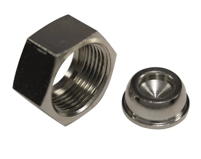 Radiatorpropp och mutter i metall med M22-gänga, används för montering på radiatorer.