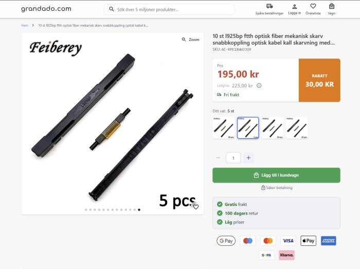 Produktbild av 5 Feiberey-fiberoptiska skarvkopplingar för snabbkoppling av optisk kabel.