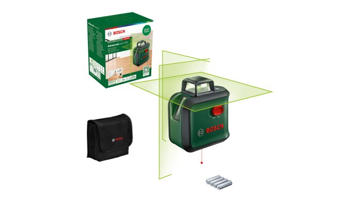 Bosch laserpasset Advanced Level 360 med grön laserteknik, inklusive förpackning, fodral och batterier.