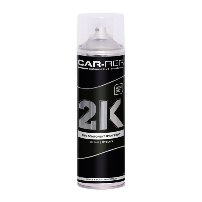 Sprayburk med 2K bilfärg från Car-Rep i svart design.