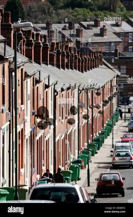 a-row-of-green-refuse-bins-waiting-to-be-collected-on-a-pavement-in-AW8BTG.jpg