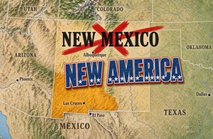 Karta över sydvästra USA där New Mexico har ändrats till "New America".