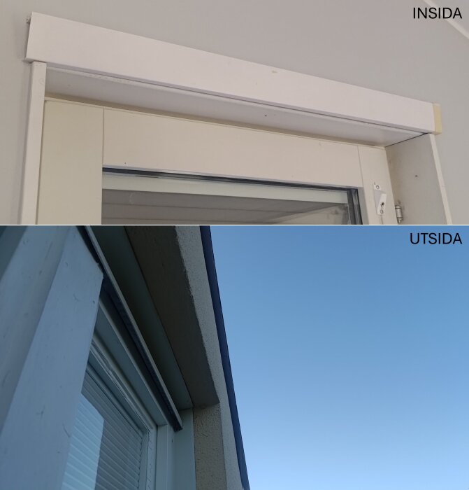Fönster med plastiga, vittrade spaltventiler från 90-talet, både interiör och exteriör visade.
