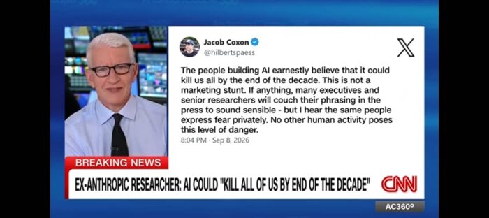 CNN-program med inslag om AI-forskare som varnar för risken att AI kan utgöra ett hot mot mänskligheten innan decenniets slut.