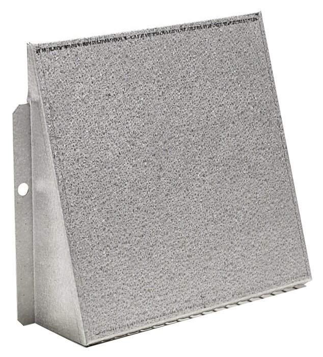 En stormkåpa i metall, cirka 15x15 cm, används över skarvar.