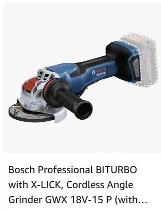 Sladdlös vinkelslip från Bosch med en skiva monterad.