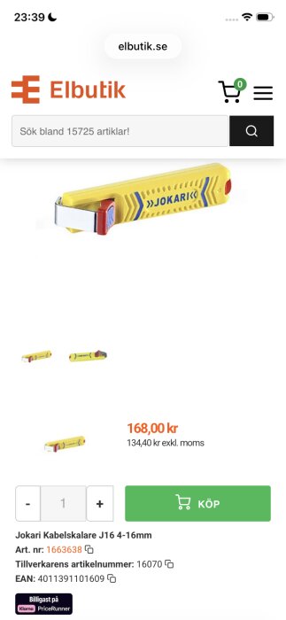 Jokari kabelskalare modell J16 för avmantling av kablar, visas på elbutikens produktbild.