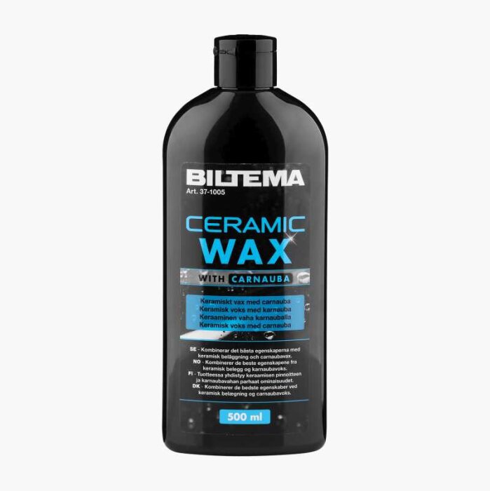Flaska med Biltema Ceramic Wax, keramiskt vax med carnauba, 500 ml.