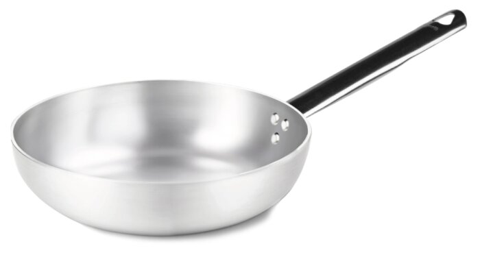 Aluminiumsauteuse med långt svart handtag, perfekt för snabb uppvärmning och jämn värmefördelning, fungerar inte på induktionshäll.