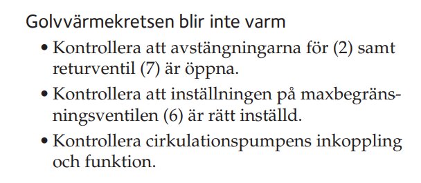 Instruktioner för felsökning av ett golvvärmesystem som inte blir varmt.