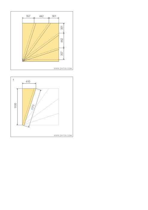 Ritning av en trappdesign med mått som visar trappstegens höjd och vinkel, skapad på zhitov.com.