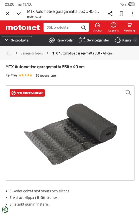 MTX Automotive garage matta 550 x 40 cm i slitstarkt gummimaterial, lämplig för golvskydd mot smuts och slitage.