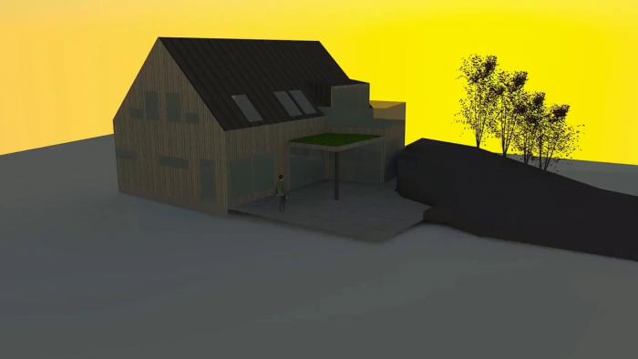 Utforska en husmodell skapad i SketchUp med Twilight render v2 och ljussimulering baserat på exakta geografiska koordinater för att se ljusfallet vid olika tider och dagar.